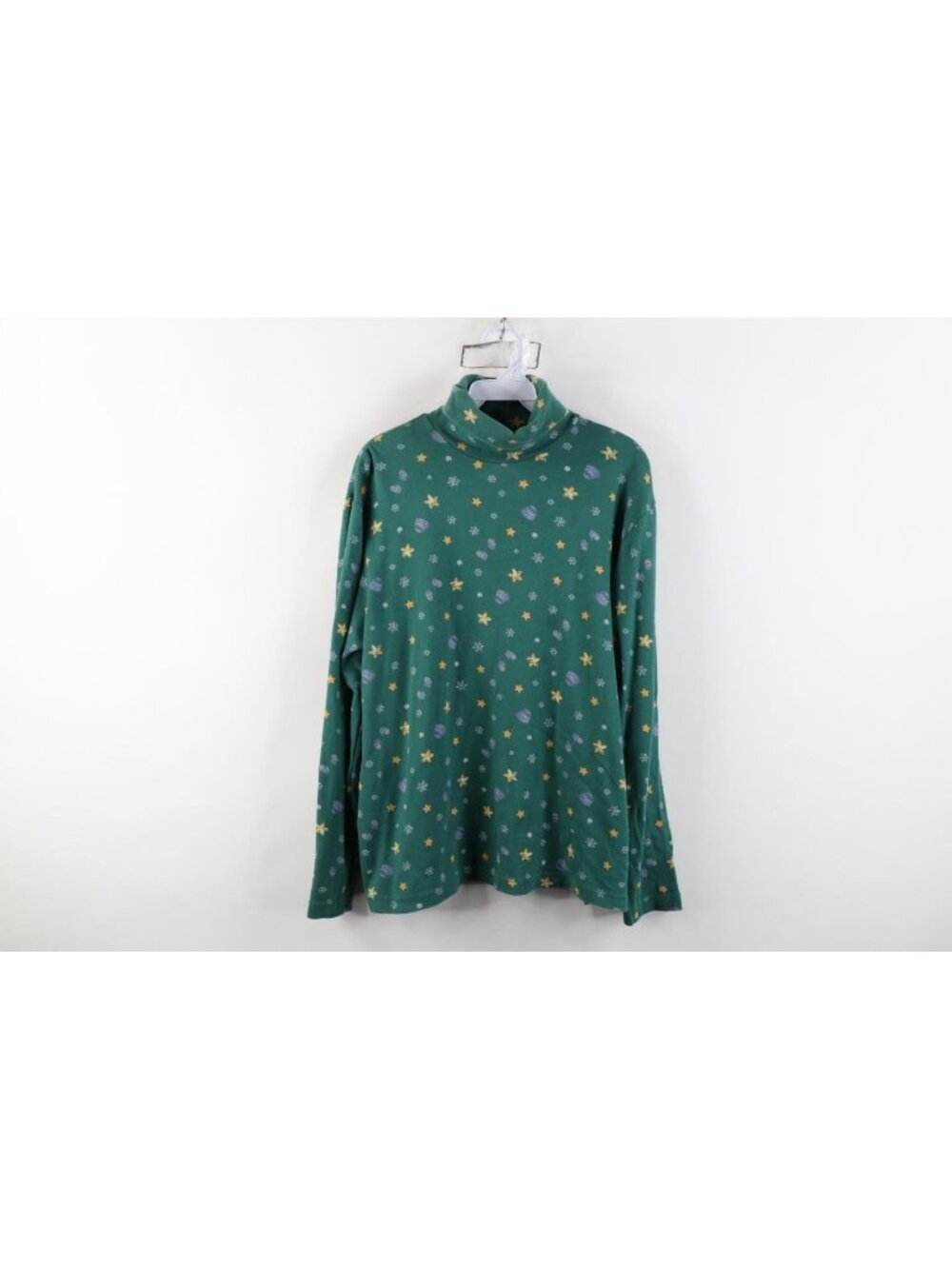 Vintage 90s Womens XL Faded Christmas Snowflake Star Turtleneck T-Shirt AOP